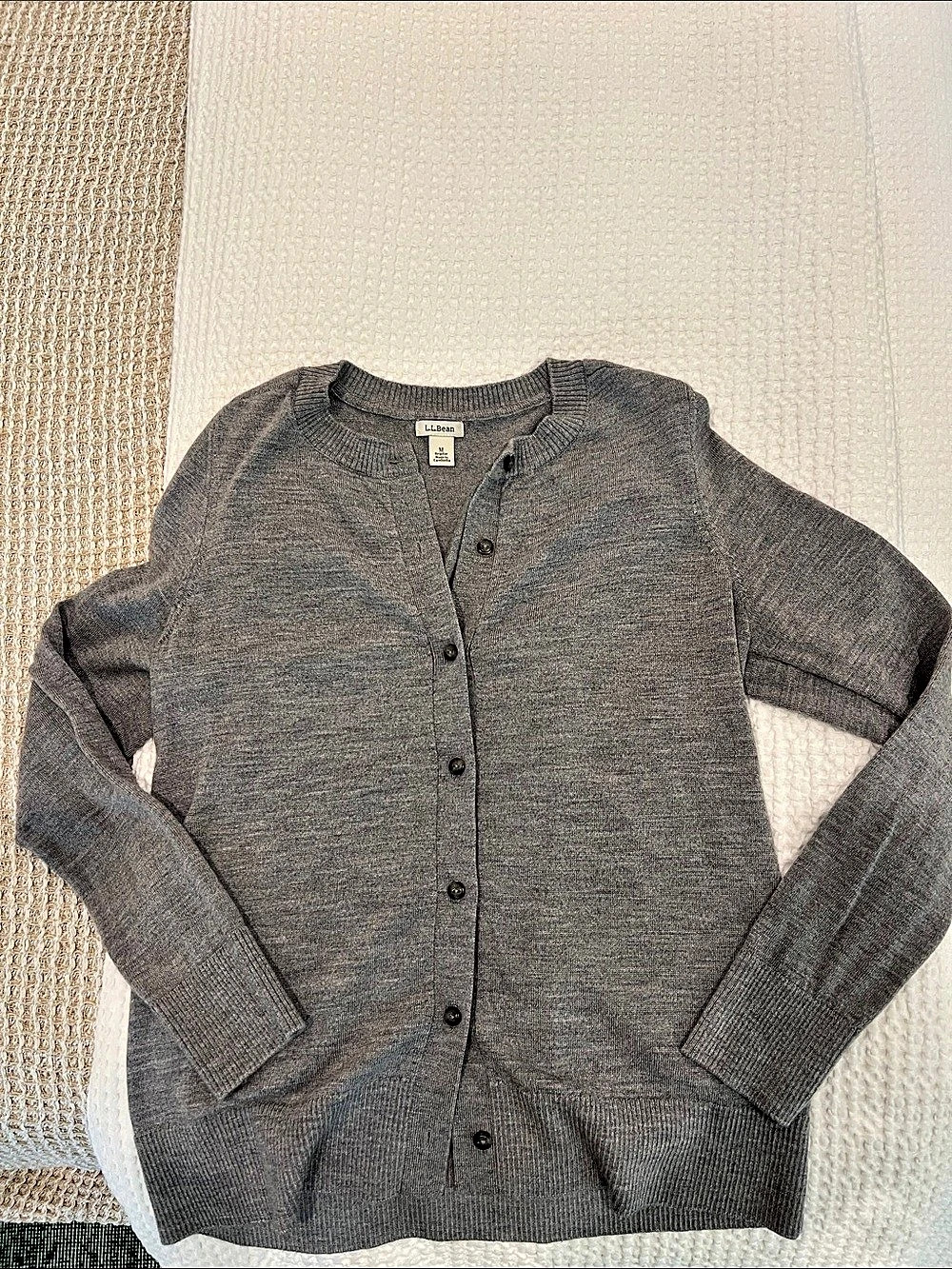 L.L.Bean Women's Essential Merino Wool Cardigan Gray Medium